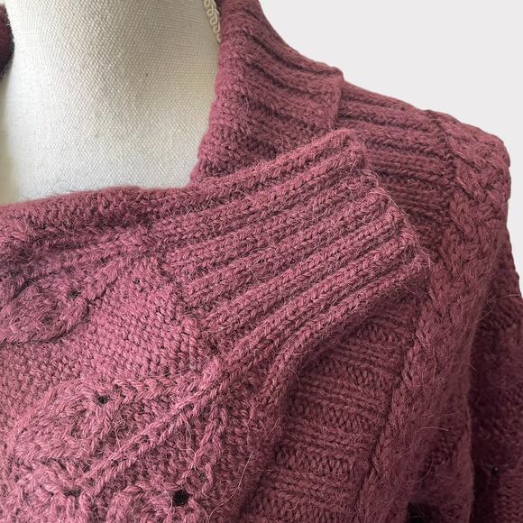 Peruvian 100% Alpaca Sweater Cable Knit Purple Shawl Collar Long Sleeve Large - Picture 4 of 8